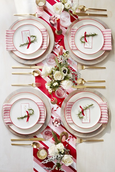 decoration de table noel rouge rayures